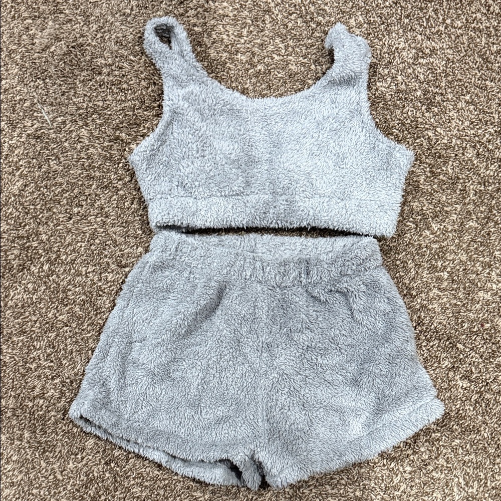 Cozy Gray Fuzzy Tank and Shorts Set